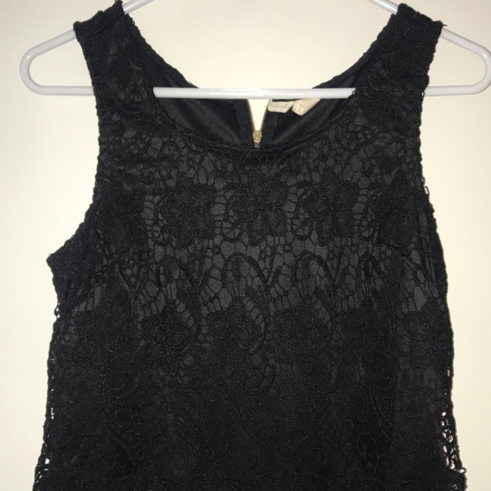 Black lace tank top with gold zipper
